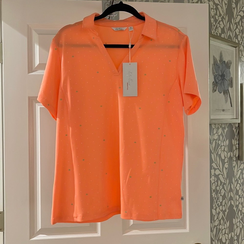 Golf shirt NWT in tangerine by Lady Hagen, size XL